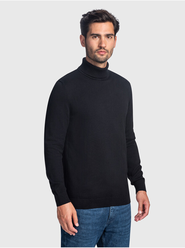 Navy round neck pullover Girav Calgary for tall men, Regular Fit, made from 90% cotton / 10% cashmere