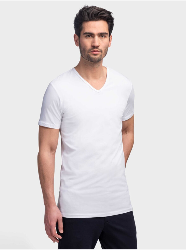 Extra Langes Weiß Herren T-Shirt Girav Barcelona Slim Fit mit V-Ausschnitt