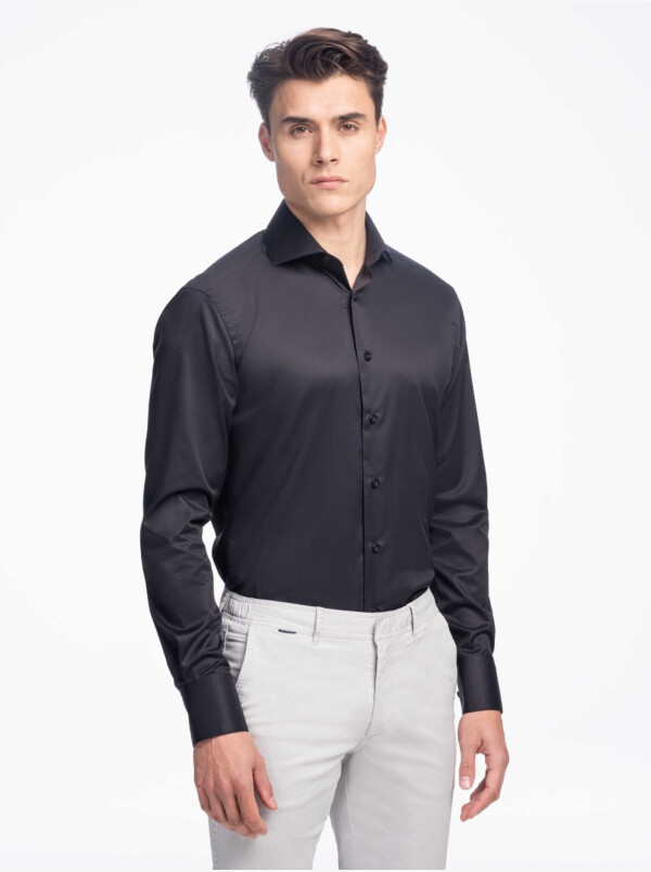 Black Long Men's Dress Shirt Livorno Modern Fit 100% Cotton by Girav
