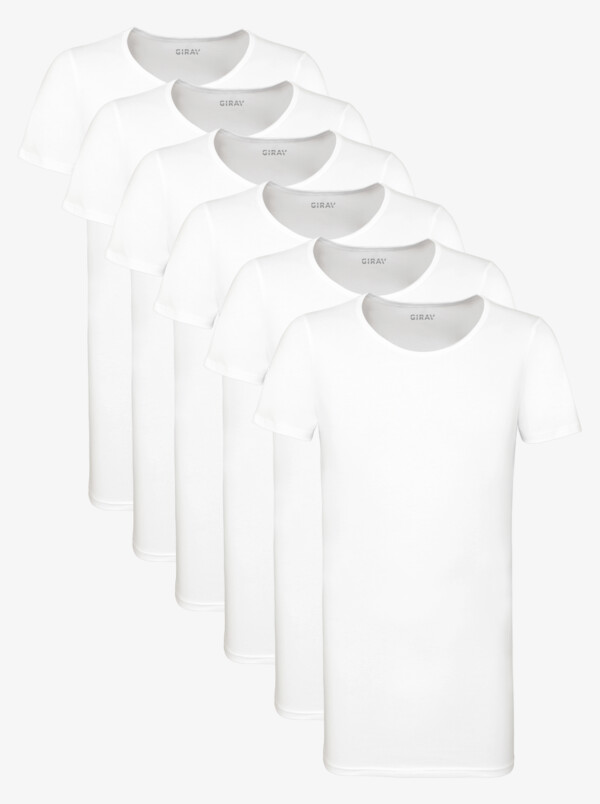 Weiss Länges Herren T-Shirt 6-Pack Jakarta Medium Rundhalsausschnitt Slim Fit Girav